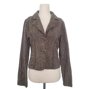 Vintage Y2k SO Tweed Blazer Jacket Size L Brown Preppy Academia Boho Office